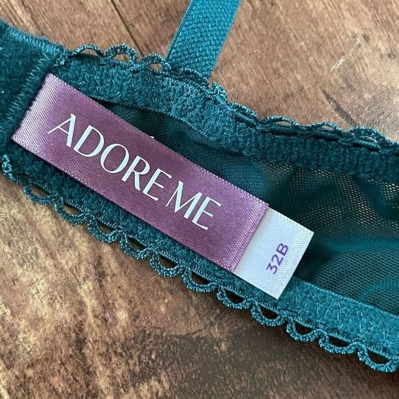 Adore Me 32B Bra Green Kimmy Push Up Balconette Underwire Lace Removable Pads - Picture 8 of 8